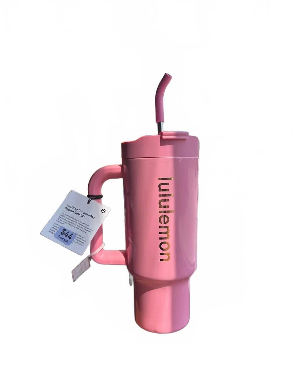 NEW LULULEMON insulated tumbler with handle and straw - 40 oz in pink